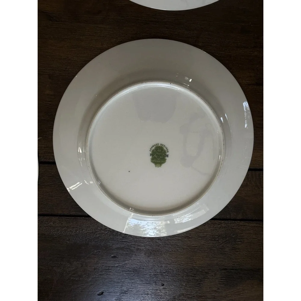 Josef Kuba Vintage Western Germany Fruit Plates Set of 6 Gold Trim Porcelain 8